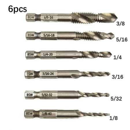 

Ruibeauty 6Pcs/Set 1/4 Hex Shank High Speed Steel Spiral Screw Thread Taps Drill Bit Tool