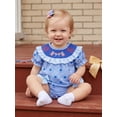 thumbnail image 5 of BemeyourBBs Newborn Baby Girl 4th of July Outfit Baby Girls Patriot Independent Day Clothes Smocked Bubble Romper with Bows Plaid Star American Flag Short Sleeve Bodysuit Playsuit Jumpsuit, 5 of 9
