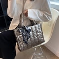 thumbnail image 4 of Bolso bandolera acolchado de algodón para mujer, bolso de mango superior grande con bufandas (champán) Likrtyny Para estrenar, 4 of 9