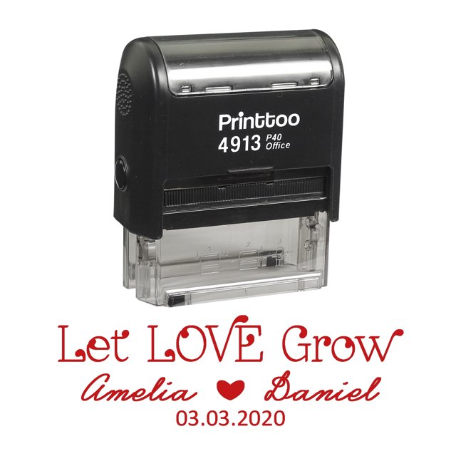 Printtoo Personalized Red Self Inking Let Love Grow Favor Stamp Custom Wedding Favor Rubber Stamper-58 x 22 mm