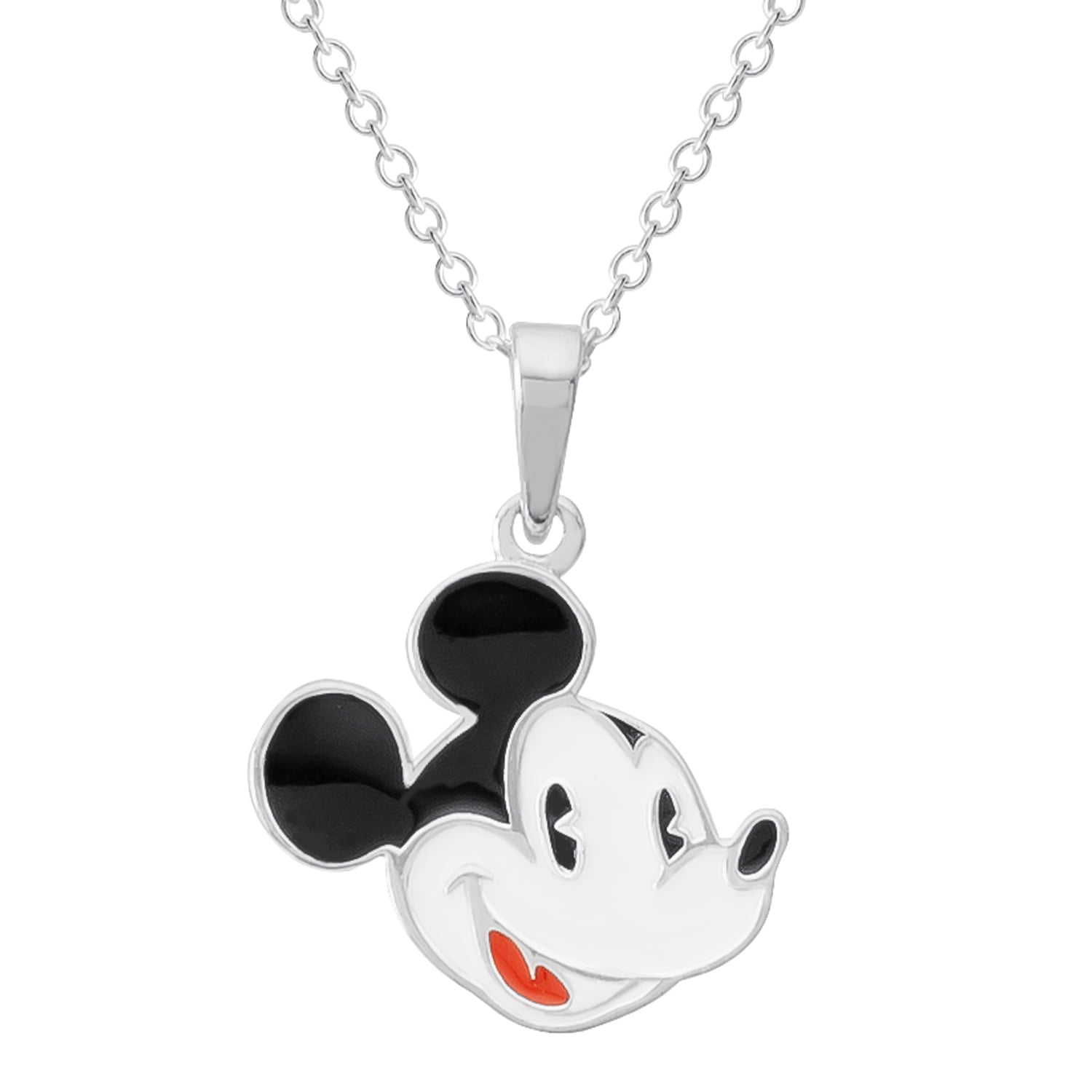 DISNEY MINNIE OR MICKEY MOUSE ENAMEL PENDANT NECKLACE 925 STERLING SILVER CHAIN 