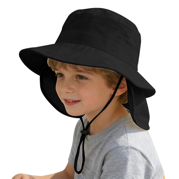 Byoo Toddler Boy Neck Flap Sun Protection Bucket Hat Wide Curved Brim Adjustable Fishing Camping Caps