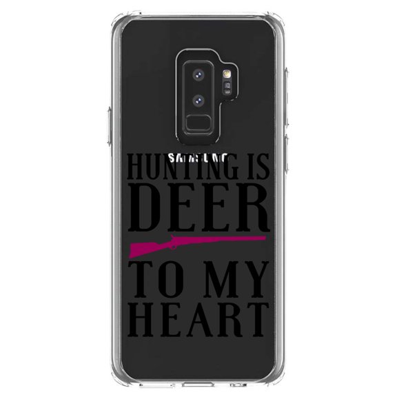 DistinctInk Clear Shockproof Hybrid Case for Samsung Galaxy S9  PLUS (6.2" Screen) - TPU Bumper Acrylic Back Tempered Glass Screen Protector - Hunting is DEER to My Heart