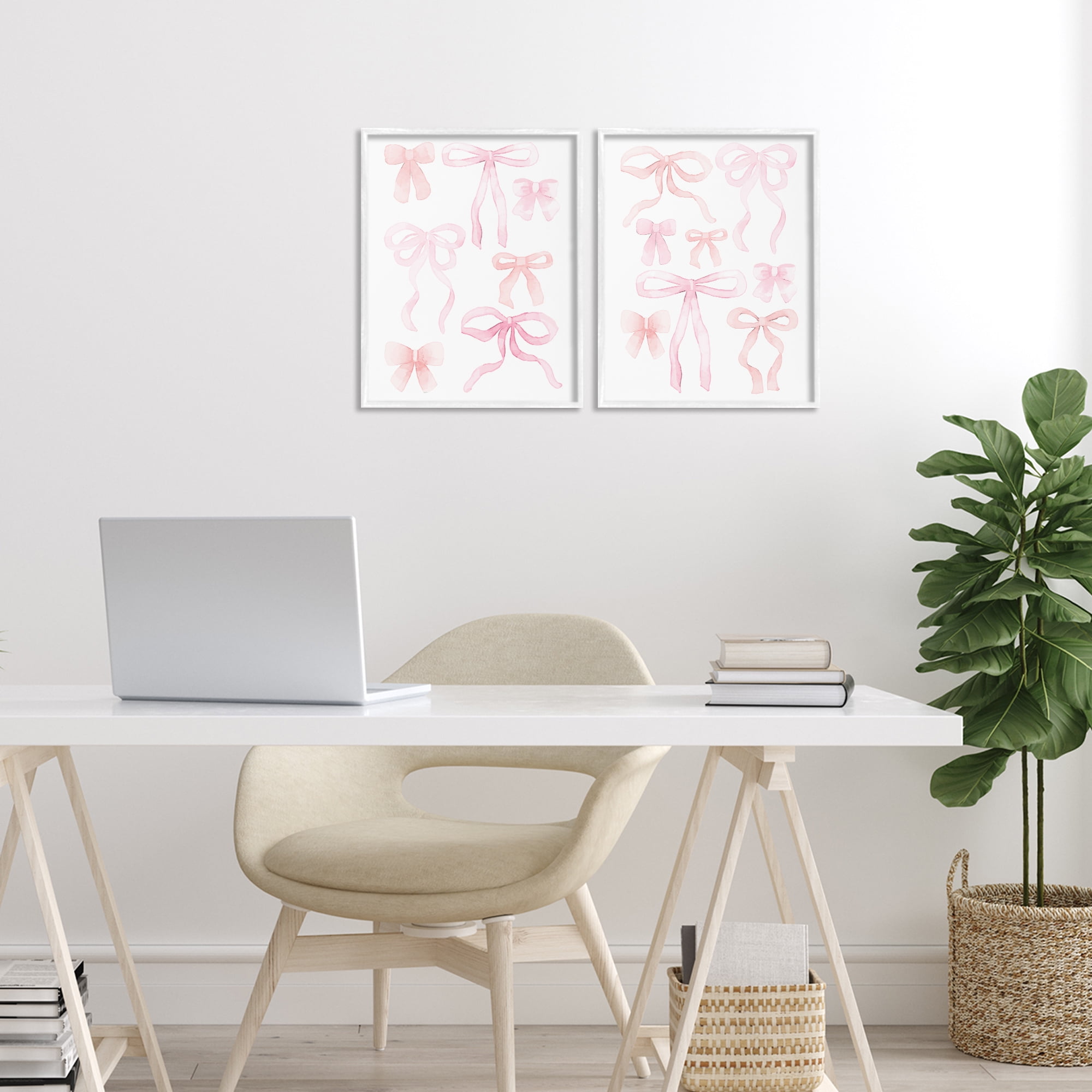 Elegant & Soft Bows 2 Piece White Framed Giclee Art Set, design by Kim Allen