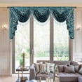thumbnail image 2 of VOGOL Classic Waterfall Valance, Lake Blue Stripe Textured Curtain with Beaded Tassels, Vintage Rod Pocket Velvet Valance for Bedroom Living Room, 43" x 79", 1 Piece, 2 of 7