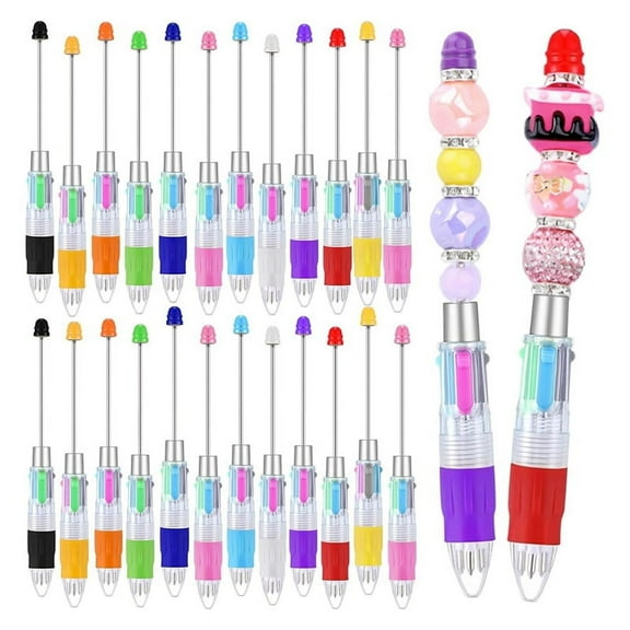 24Pcs Multi-Color Beaded Pens 4-In-1 Colorful Retractable Ballpoint DIY Making Kit for Office