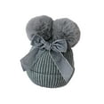 thumbnail image 2 of ITFABS Enfants Pompon Bonnet Bowknot Chaud Extensible Hiver Bonnet de Couleur Unie, 2 of 5