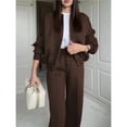 thumbnail image 5 of Women's 2 Piece Outfits Oversized Sweatsuit Zip Up Long Sleeve Sweatshirt with Wide Leg Sweatpants Brown XXXL, 5 of 8