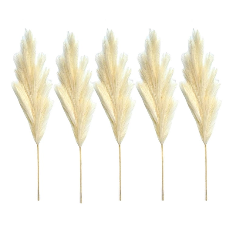 Artificial Pampas Grass,5 PCS Faux Reed Plumes Reed Feather Home Wedding  Party Bouquet Decor and Vase Fillings , yellow 