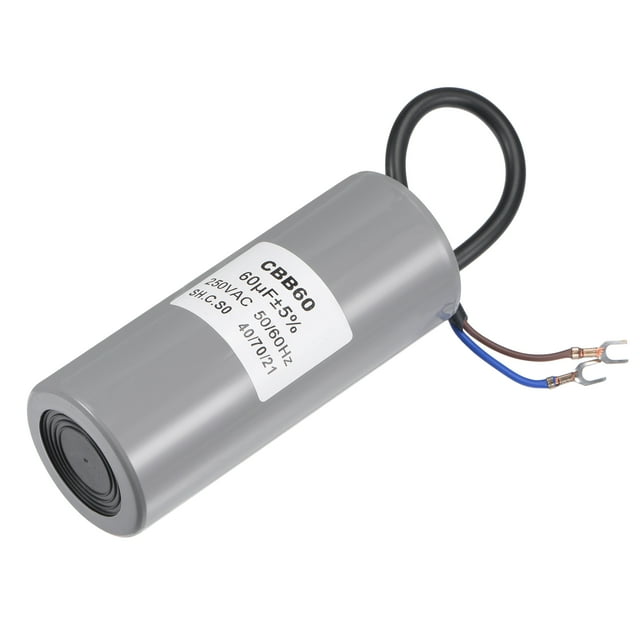 Capacitor de Funcionamiento CBB60 Uxcell 124x50mm 60uF 250V AC 50/60Hz con 2 Cables y Terminal