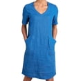 thumbnail image 2 of tasrioml Women's Cotton Linen Shirt Dress Summer Short Sleeve V Neck Midi Dress Casual Shift Dress with Pockets, 2 of 8