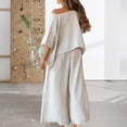 thumbnail image 6 of 2 Piece Linen Outfits for Women Off Shoulder Long Sleeve Tops Palazzo Pants Sets Fall Vacation Going out Clothes, S, 6 of 7