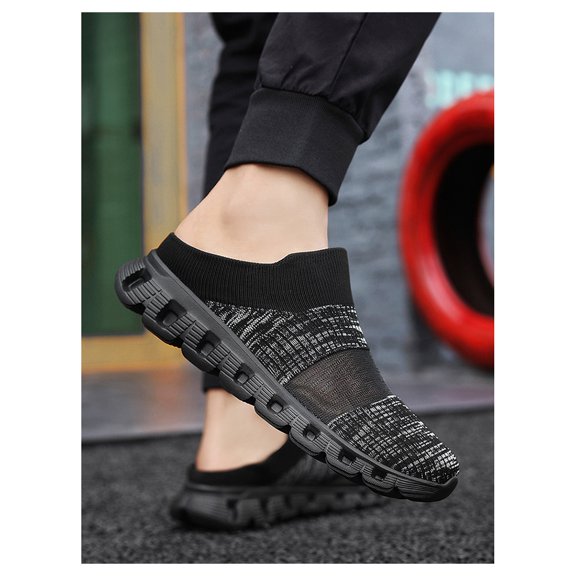 Men's Backless Slip‑on Mule Walking Shoes, Knit Mesh Casual Slide Footwear With Segmented Grooved Outsole for Daily Leisure