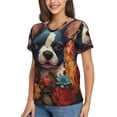 thumbnail image 2 of Honeii Cute Colorful Flower French Bulldog Print Women's Classic V-Neck T-Shirt,Womens Fashion Tops,Stylish Everyday Top for Women, Casual Summer Spring Outfits Clothes-X-Large, 2 of 5