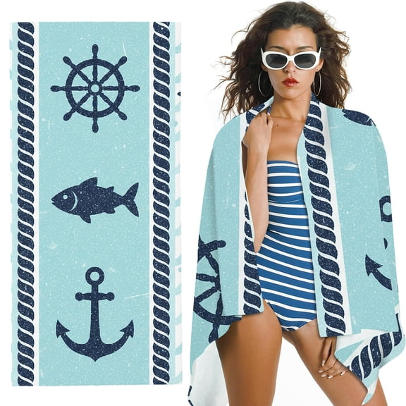 RKSupls Nautical Rope Border Oversized Microfiber Beach Towel, Ultra-Soft Microfiber Suitable for Bathroom, beach, Soft Super Absorbent- 30x60 in