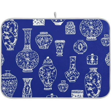 

HYKE Vintage Ink nese Vases Blue Dish Drying Mats with Hanging Loop Rrsible Absorbent ber Fastest-Drying Rack Pads Dishes Drainer Mats 18 x24 for en Countes Sinks