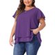 thumbnail image 4 of Blusa de Chiffon de Talla Grande para Mujeres Agnes Orinda con Volantes, Mangas Cortas, Cuello en V, Dobles Capas, Casual, 1X, Morado, 4 of 6