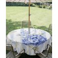 thumbnail image 3 of Outdoor Tablecloth with Umbrella Hole Zipper Hydrangea Striped Round Tablecloth 54" Waterproof Outside Table Cloth Vintage Floral Botanical Patio Table Cover Tablecloths for Picnic Party, 3 of 8