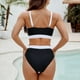 thumbnail image 3 of Conjunto de Bikini de Cintura Alta para las Mujeres Bloque de Color Cruzando Suspensiones, Traje de Baño de Moda sin Espalda Sexy, 3 of 5