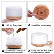 500ML Essential Oil Diffuser - Cool Mist Humidifier, 7-Color LED for Home（Shallow wood grain background）