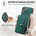 thumbnail image 4 of ELEHOLD iPhone 13 mini Crossbody Wallet Case, Zipper PU Leather Phone Case with Card Holder Wrist Strap Purse Cover for iPhone 13 mini,Green, 4 of 7
