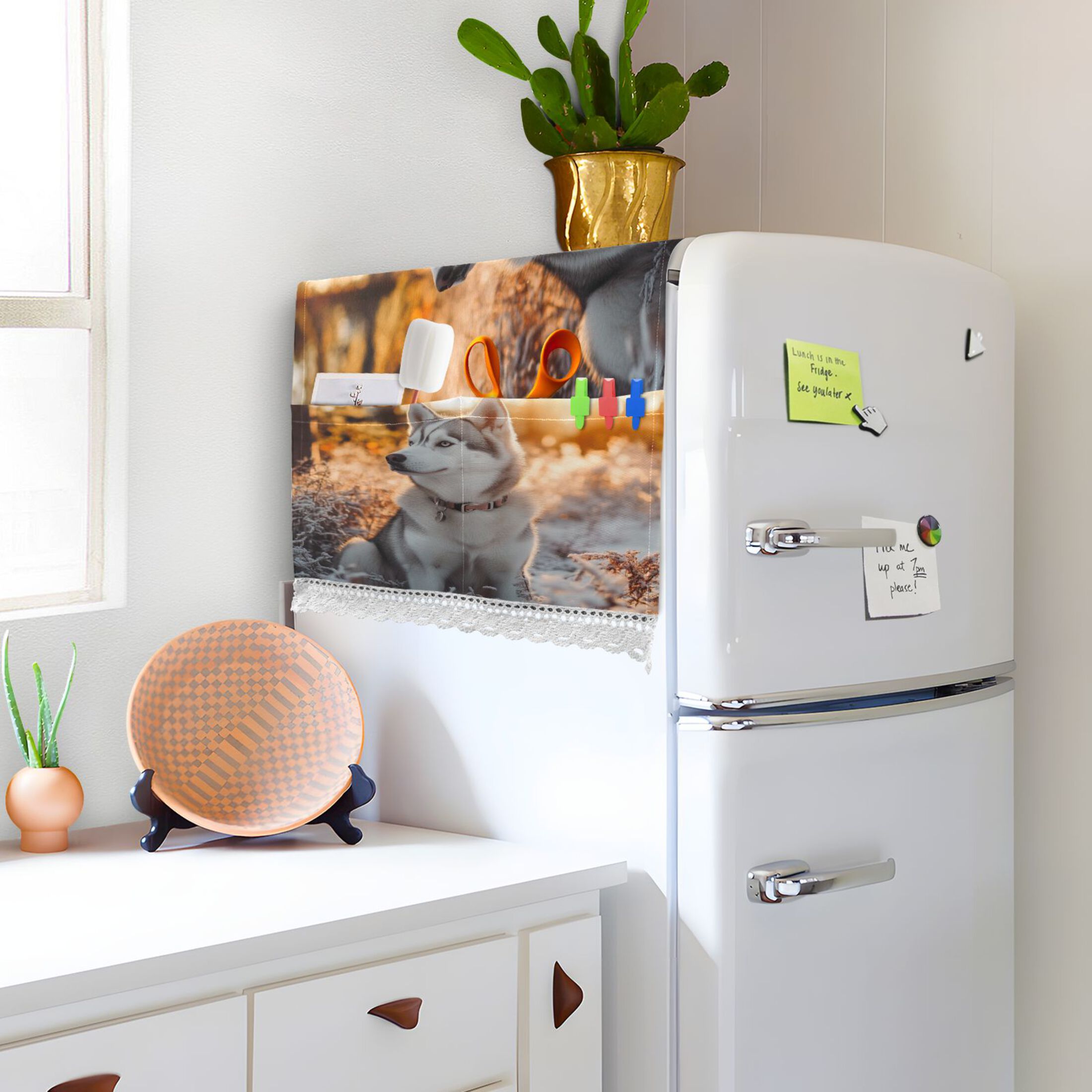 Outdoor Husky DogWasher and Dryer Covers Dust-Proof and Oil Resistant Fridge Cover with 4 Storage Pockets Washing Machine Top Cover for Laundry Kitchen Home 51.2 x 22 In