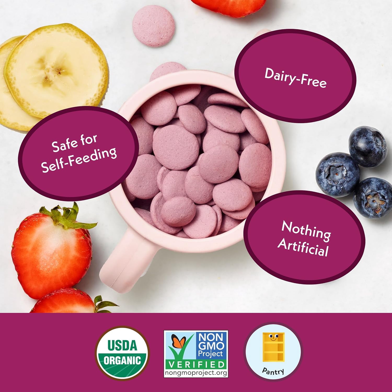 Once Upon A Farm Organic Coconut Melts with Probiotics, Mixed Berry, Dairy Free, Non GMO, Kosher, 1 Ounces (Pack of 8)