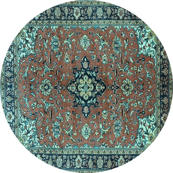 Ahgly Company Indoor Round Medallion Light Blue Traditional Area Rugs, 3' Round