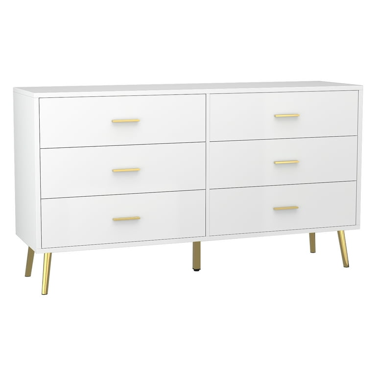 FUFU&GAGA 6-Drawers White Wood Chest of Drawer Dresser Cabinet