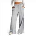 thumbnail image 2 of Pantalones Deportivos de Pierna para Mujer, Holgados, con Cordón Elástico, de Cintura Alta, Estilo Palazzo. Gris L, 2 of 7