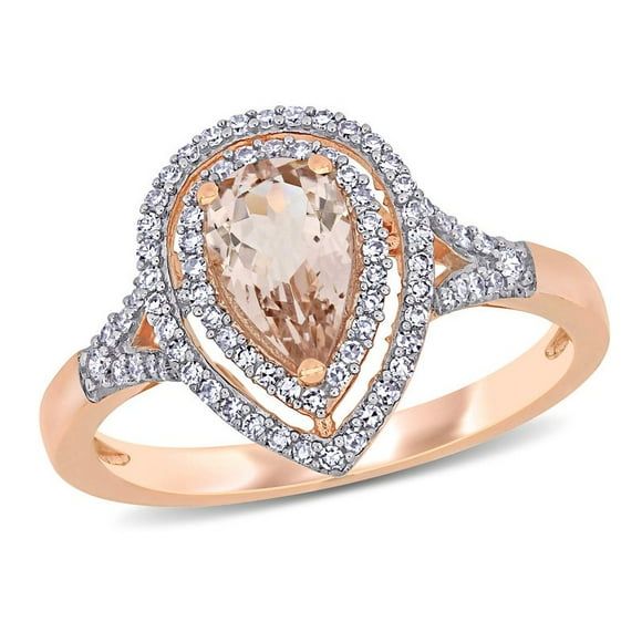5/8 Carat (ctw) Pear Drop Morganite Double Halo Ring in 14K Rose Gold with Diamonds