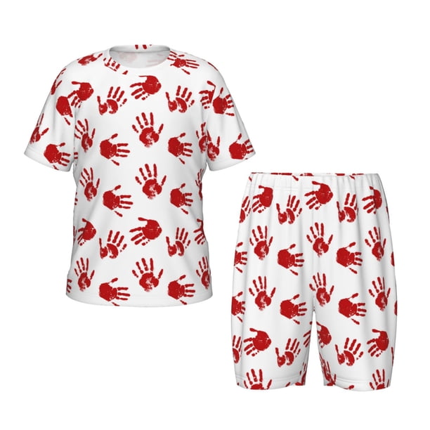 Balery Bloody Hand Conjunto de Pijama Infantil de Manga Corta con Estampado – Ropa de Dormir de Algodón Suave-XX-Large