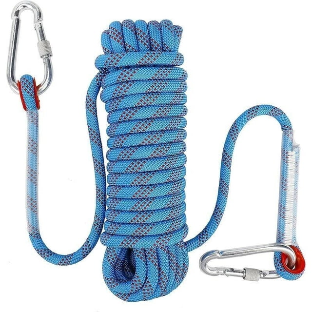 Climbing Rope with Static Safety Carabiner 10mm Polyester Mountaineering Rope Rescue for Hiking Mountaineering Mountain 10M..