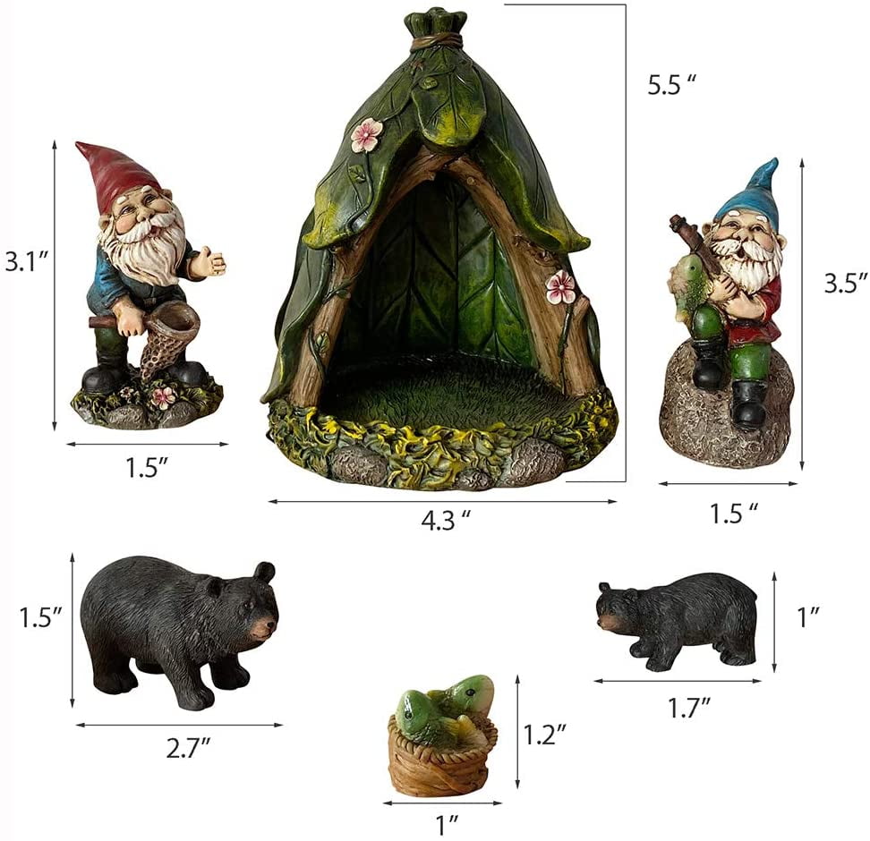 Outdoor Miniature Gnome Garden Kit Fairy Village Houses Fairies Accessories Toy Set Decor Fishing Gnome Figurines Statue Patio Cake Topper for Boy Girl Mother Girlfriend Birthday Gifts