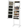 SONGMICS Mirror Jewelry Cabinet Standing Jewelry Armoire Box Mirror with Storage Full-Length Frameless LED Lights White