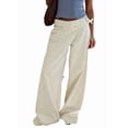 thumbnail image 2 of Low Rise Baggy Pants for Women Adjustable Waisted Wide Leg Boyfriend Pants Vintage Straight Loose Trousers Milky White M, 2 of 9