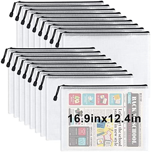 6 Colors, 18 Packs Umriox Zipper Mesh Document Pouch Waterproof Travel Pouch for School Supplies 16.9x12.4 in Board Games & Craft Projects Clear Zipper Pouches Puzzles 