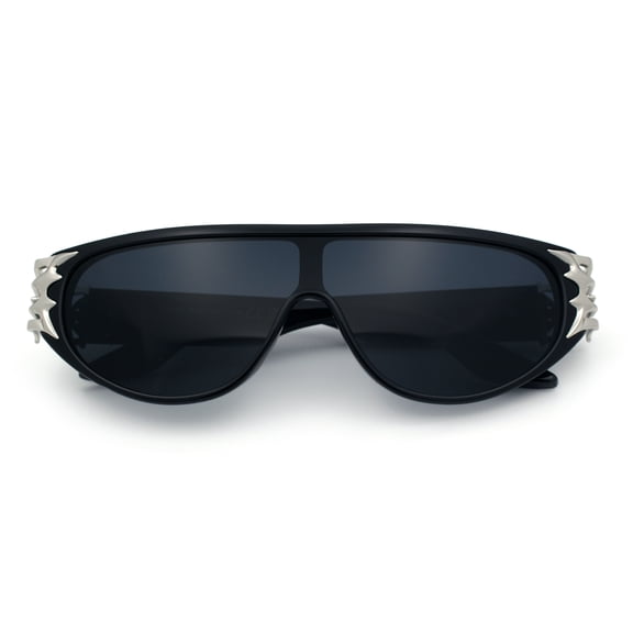 Womens Gaudy Fancy Hinge Flat Top Shield Rectangular Plastic Sunglasses Black Silver - Black