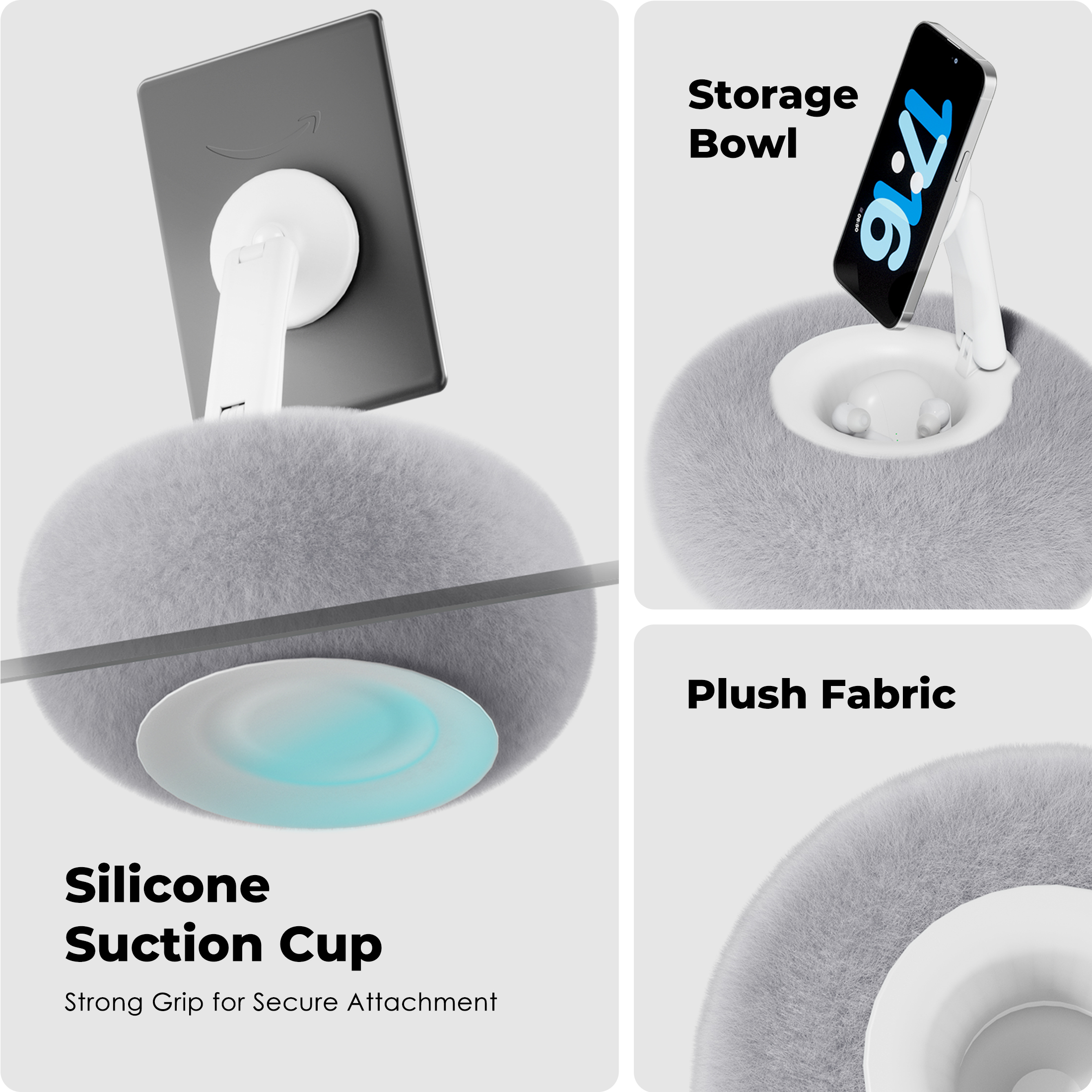 Viozon Phone Holder for Bed, Magnetic Pillow Stand, Compatible with 4-7" devices with Small Storage,Grey