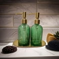 thumbnail image 3 of 2PCS Soap Dispenser Set with Stainless Steel Tray, Thickened High-Gloss Green Glass Bottle and Gold Stainless Steel Pump for Bathroom Kitchenblue soap Dispenser and Gift., 3 of 5