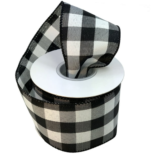 Black White Buffalo Plaid Ribbon 2 1/2" x 10 Yards, Wired Edge, Rustic, Farmhouse, Christmas