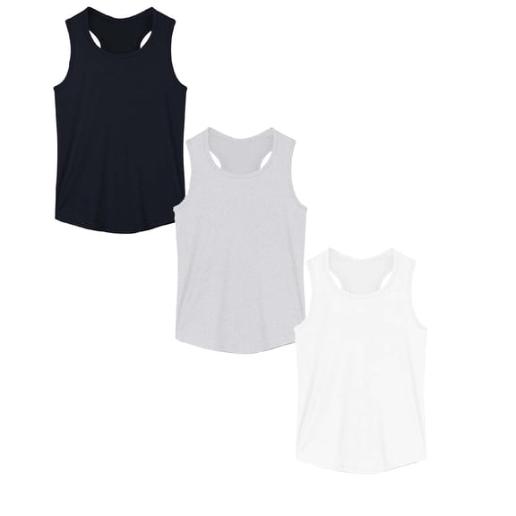 XINXIAOO Kids 3 Packs Girls Racerback Sleeveless Tank Top, Soft Comfort Athletic Top for Toddler & Youth, Size 9-10 Years