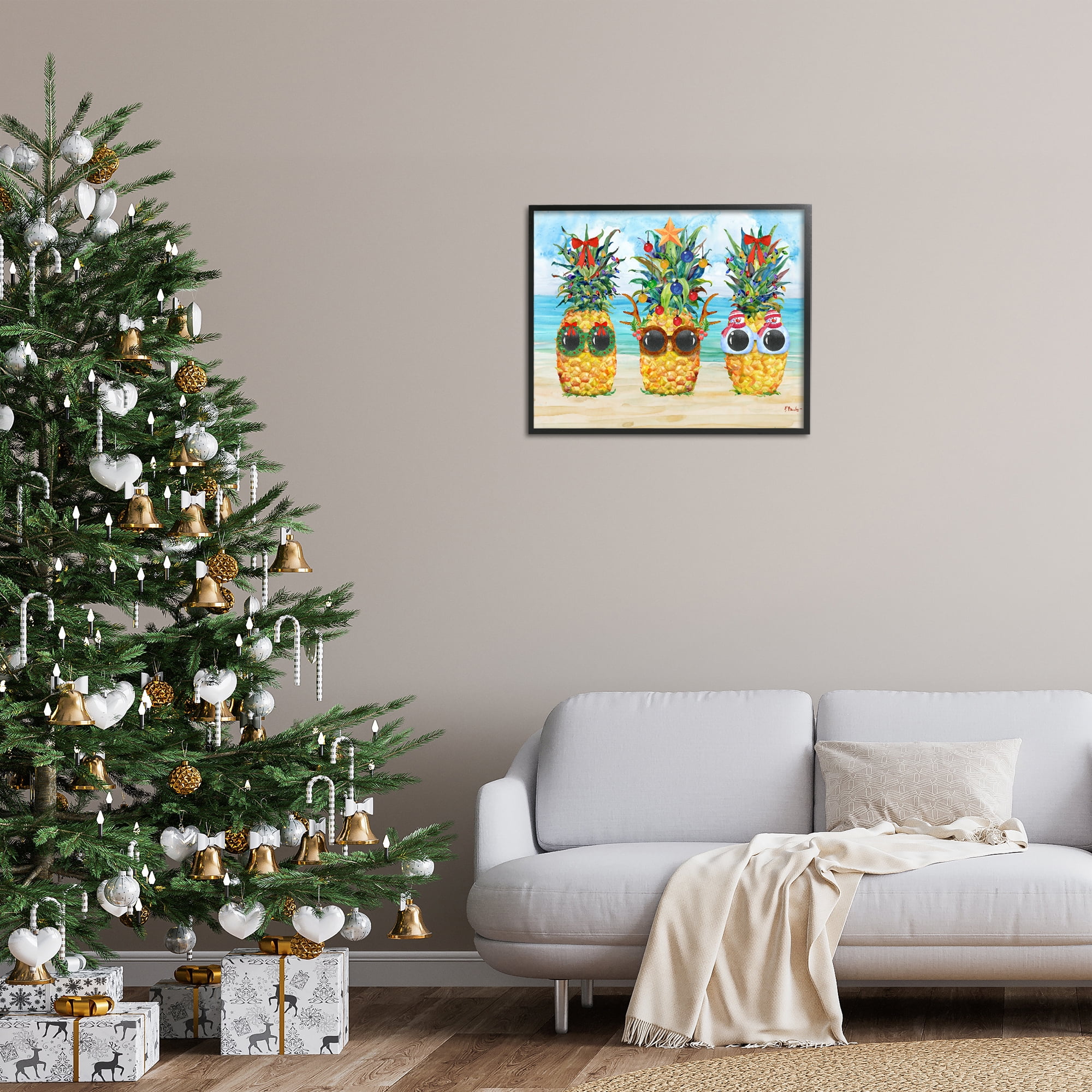 Stupell Industries Christmas Cool Pineapples Holiday Painting Black Framed Art Print Wall Art, 30 x 24
