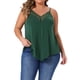 thumbnail image 1 of Camiseta sin mangas de encaje en V para mujeres de tallas grandes, tirantes finos, 2X, verde, 1 of 6