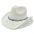 thumbnail image 2 of WEIYLL Chapeau de Soleil pour Femmes Protection Solaire Été Rétro Western Cowboy Chapeau en Paille Ajouré, 2 of 4