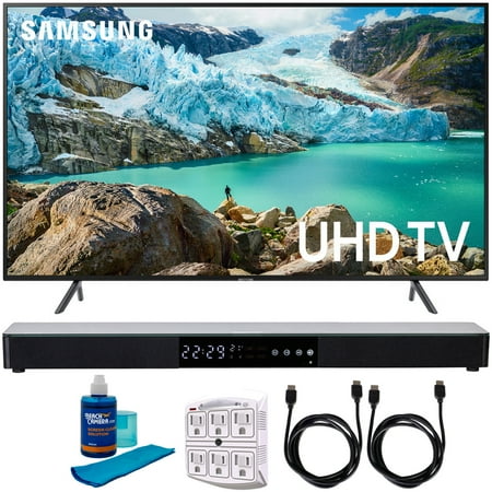 Samsung 58" RU7100 LED Smart 4K UHD TV 2019 Model (UN58RU7100FXZA) with Screen Cleaner for LED TVs, SurgePro 6-Outlet Surge Adapter, 2x HDMI Cable & Home Theater 31" Soundbar