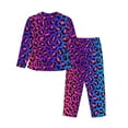 thumbnail image 2 of Wukai Leopard Neon Rainbow Gradient Print Women's Pajama Set - Soft Long Sleeve Sleepwear for Comfort and Style-Medium, 2 of 9