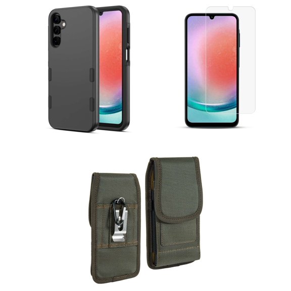 Echelon Bravo Series Phone Case for Samsung Galaxy A15 5G with Slim Shockproof Protective Armor Rugged Anti-Drop Cover, Screen Protector, Vertical Rugged Nylon Belt Holster Clip Pouch (Black)