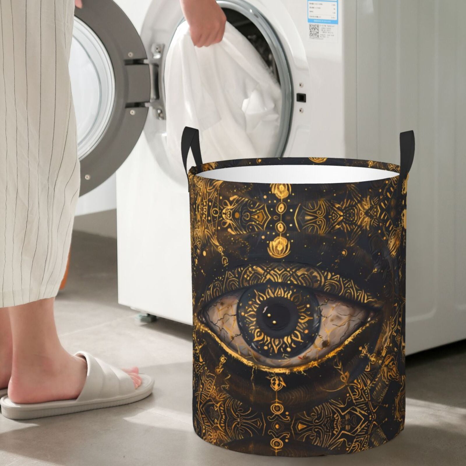 Large Laundry Basket with Handles - Mystical Golden Eye Kids Baby Dirty Clothes Laundry Hamper for Bedroom Aesthetic
