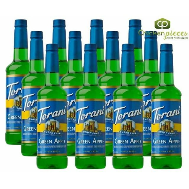 Torani Sugar-Free Green Apple Syrup – Zero-Calorie Tart & Crisp Granny Smith Base, 750 mL (25.36 oz) Shatter-Resistant Plastic Bottle